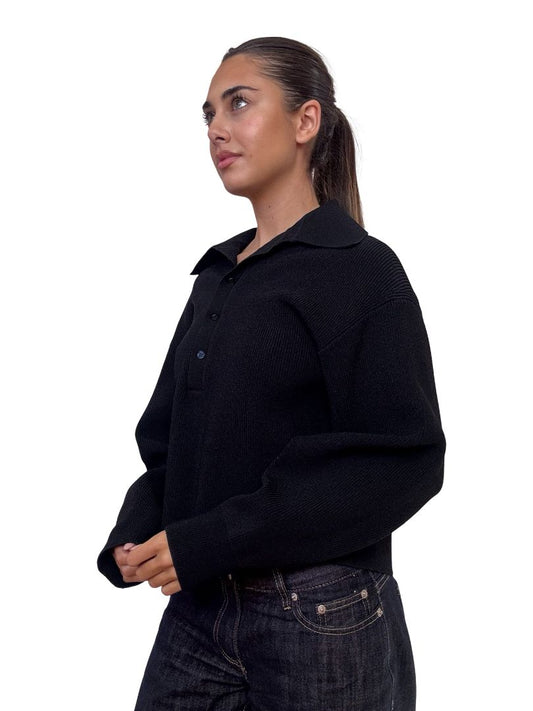 Scanlan Theodore Black Crepe Long Sleeve Polo. Size: S