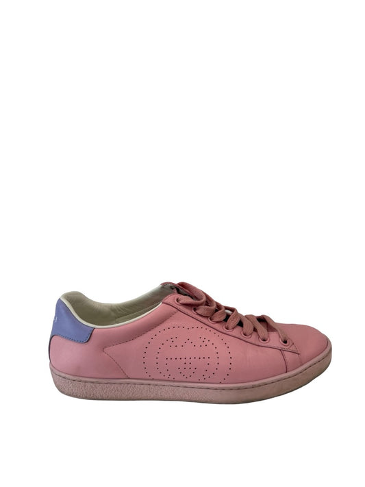 Gucci Pink Interlocking G Logo Leather Sneakers. Size: 37.5