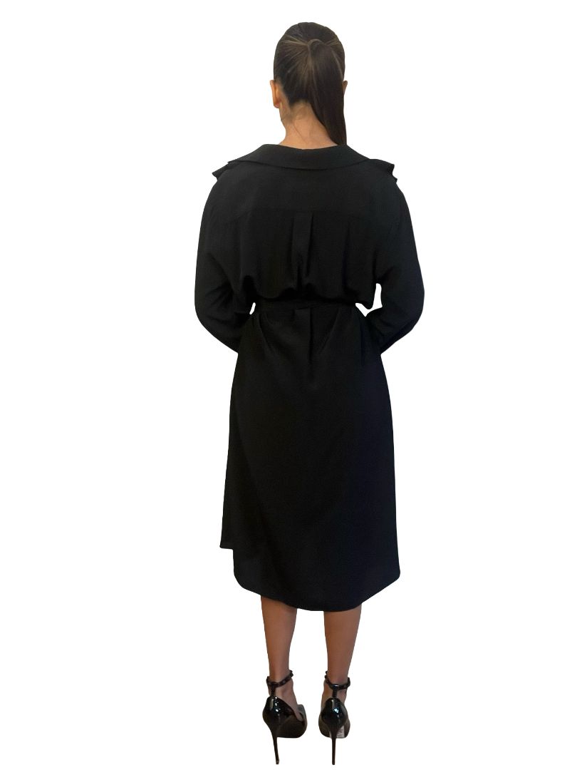 Scanlan Theodore Black Long Sleeve Button Up Dress w/ Frill Collar. Size: 12