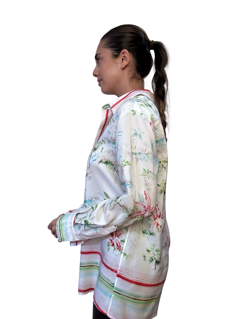 True Royal Multi-Colour Palm Tree Tricolour Print Shirt. Size: 40