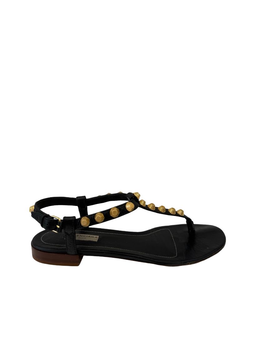 Balenciaga Black Sandals W Gold Studs. Size: 37
