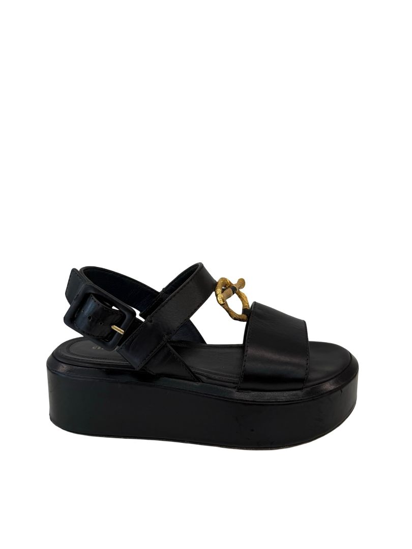 Celine Black Platform Sandals W Gold Hardware. Size: 37