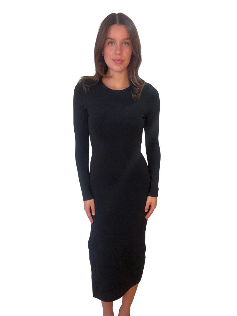 Shona Joy Black Back Cut-Out Dress W Left Slit. Size: S