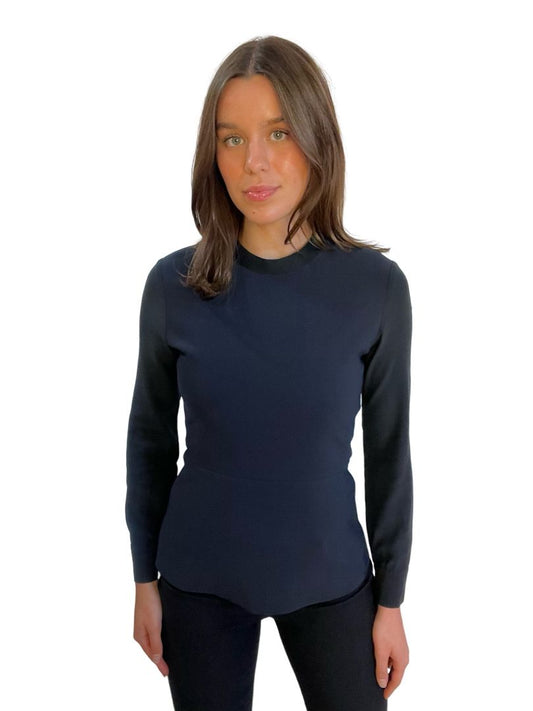 Scanlan Theodore Navi/Black Contrast Long Sleeve Flared Top. SIze: S