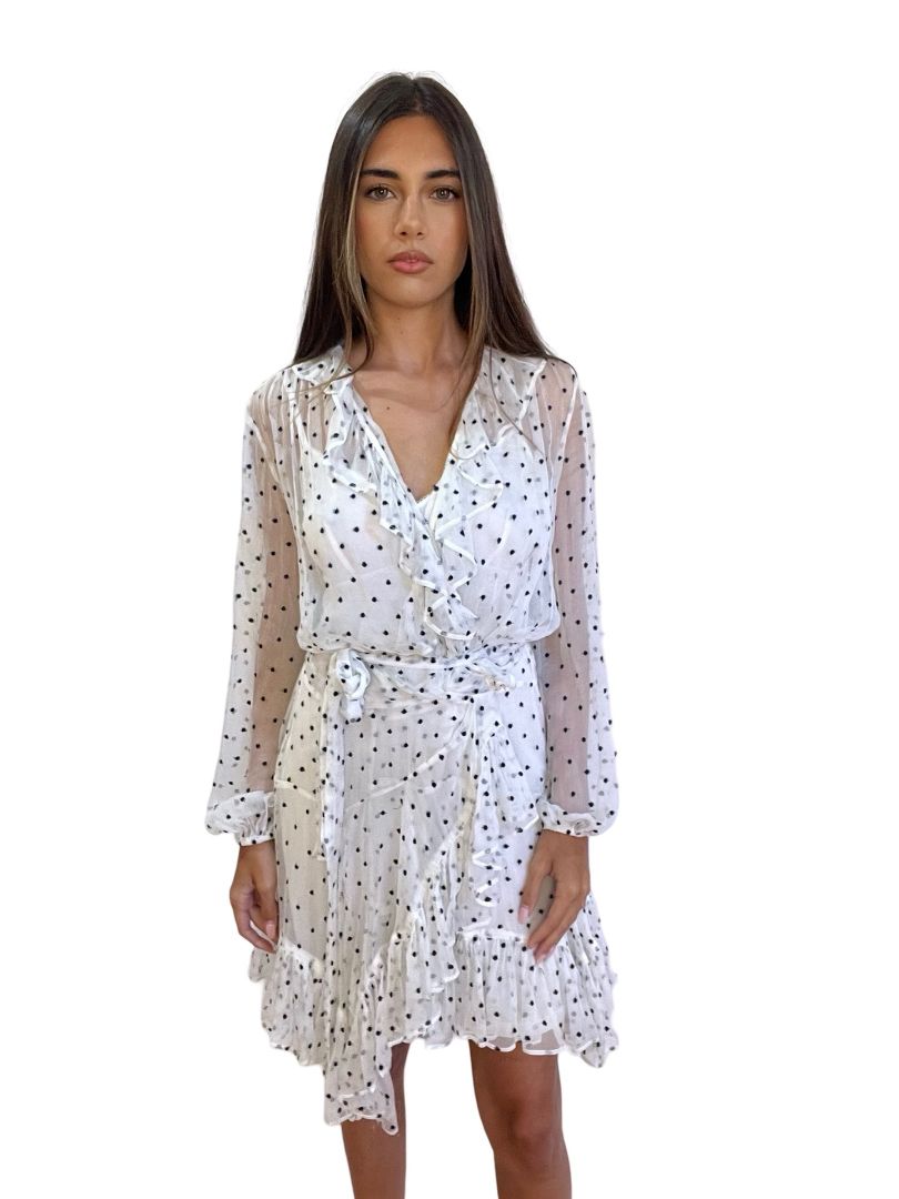 Zimmermann White Silk Polka Dot Belted Sheer Dress W Slip. Size: 0