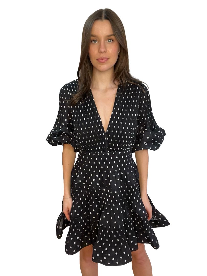 Zimmermann Black Polka Dot Pleated Mini Dress. Size: 3