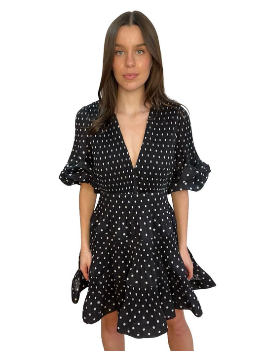 Zimmermann Black Polka Dot Pleated Mini Dress. Size: 3