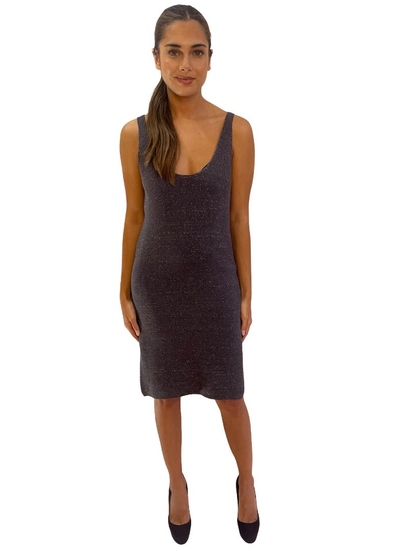 Arthur Galan Grey Silk Sparkle Knit Dress. Size: 8