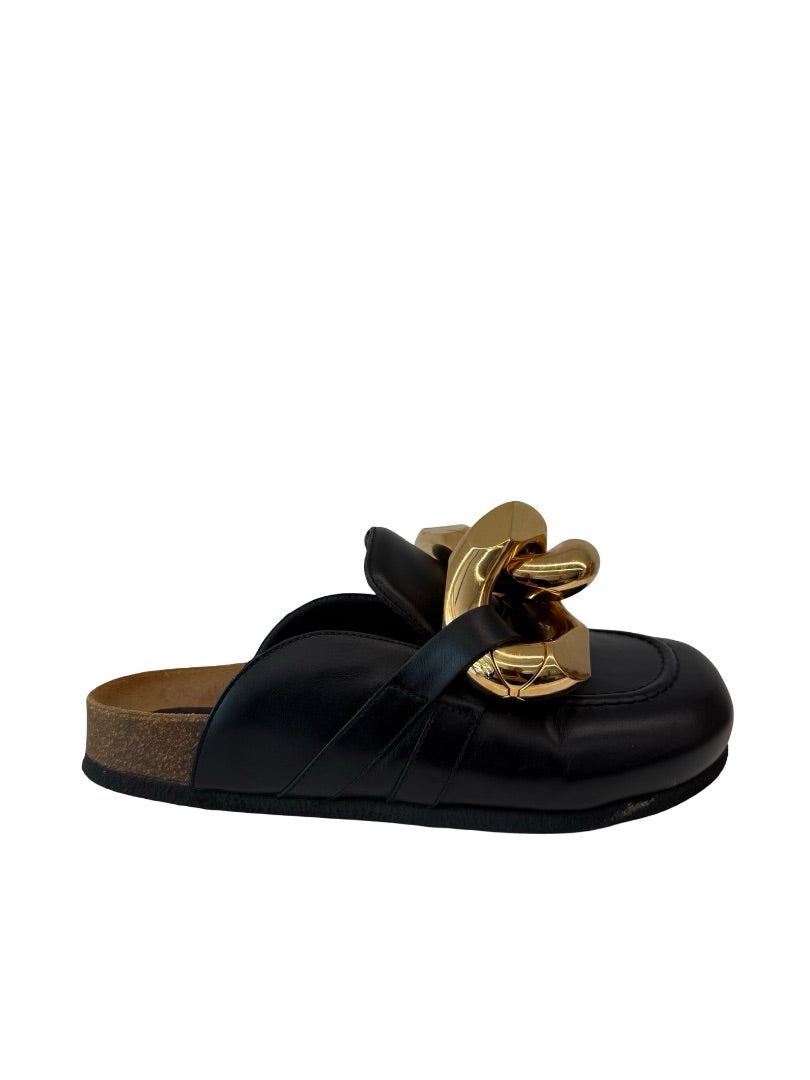 JW Anderson Black/Gold Chain Loafers. Size: 37