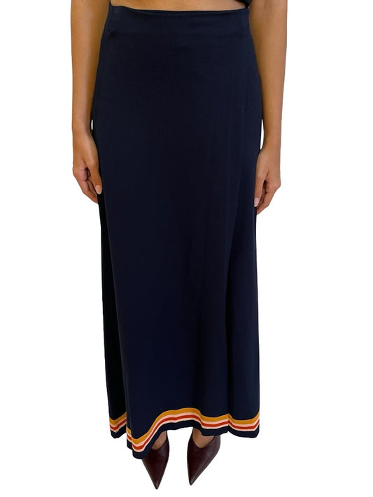 Scanlan Theodore Navy Wrap Skirt W Striped Bottom. Size: XS