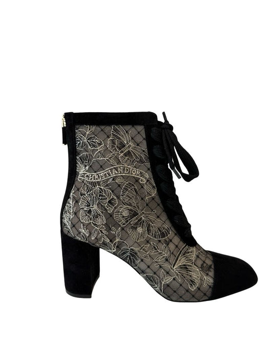Christian Dior Black/Gold Lurex Butterfly Ankle Boots. Size: 40