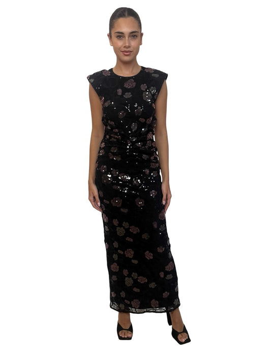 Rotate Black Floral Sequin 'Lace Sleeveless Dress'. Size: 6
