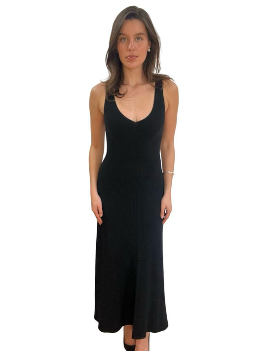 Anna Quan Black Long Sleeveless Stretch Cotton Dress. Size: 6