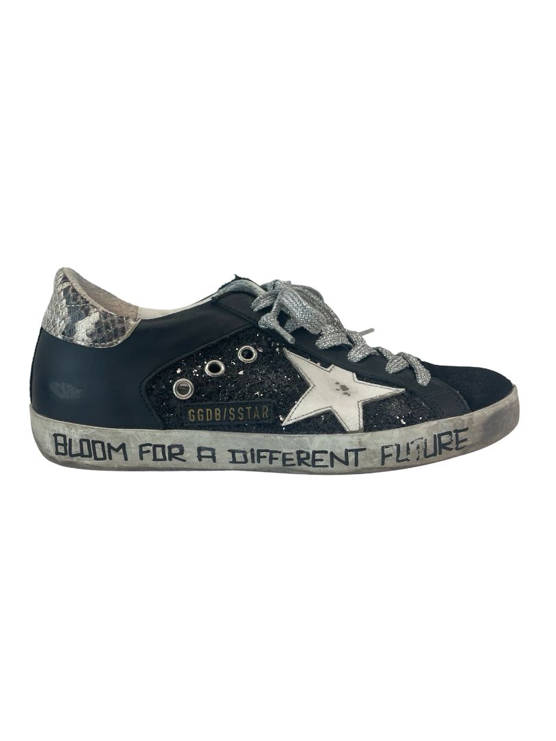 Golden Goose Black Super-Star Sneakers. Size: 36