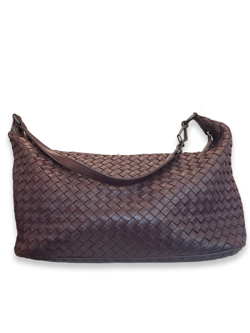 Bottega Veneta Dark Brown Intrecciato Leather Shoulder Bag. Size: Medium