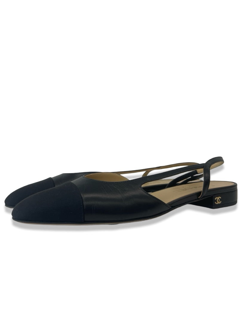 Chanel Black Leather Slingback Flats. Size: 41.5 C