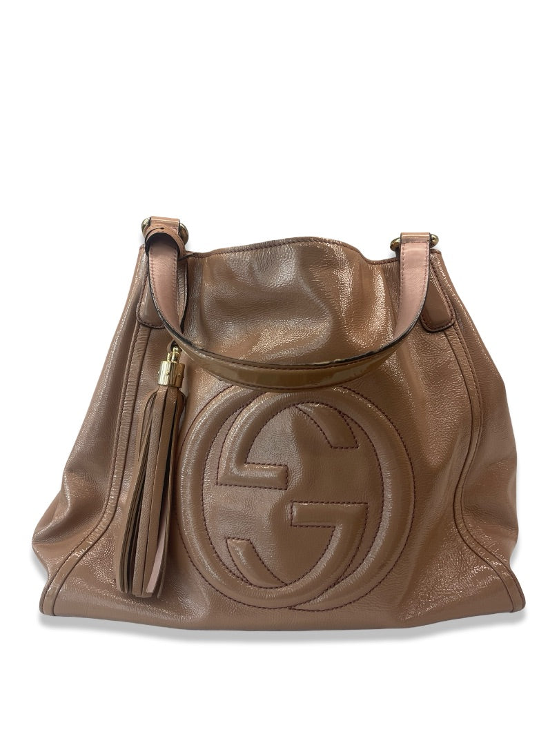 Gucci Nude Patent Leather Soho Tote Bag.