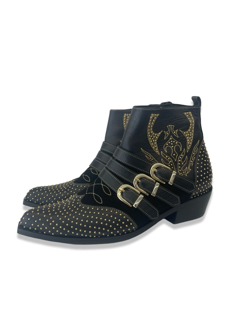 Anine Bing Black/Gold 'Penny' Western Ankle Boots. Size: 37