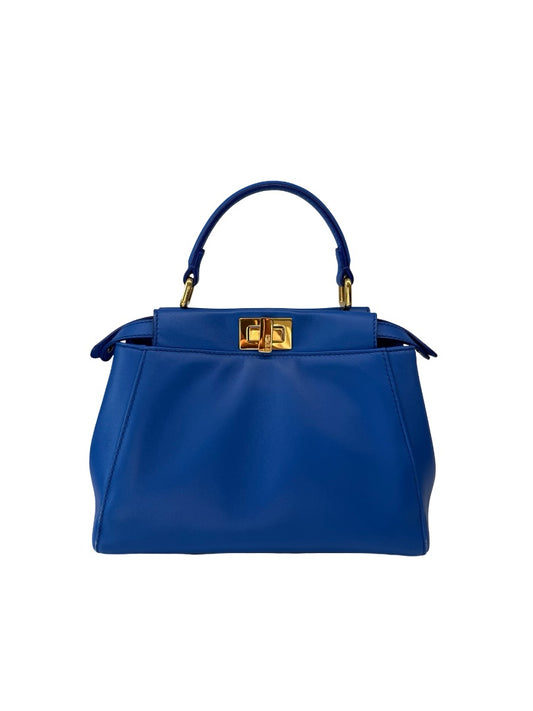 Fendi Blue Leather Peekaboo Mini Bag W Long Strap.