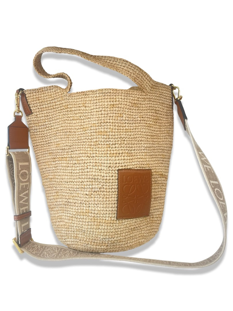 Loewe Neutral Mini Raffia Weave Tote Bag.