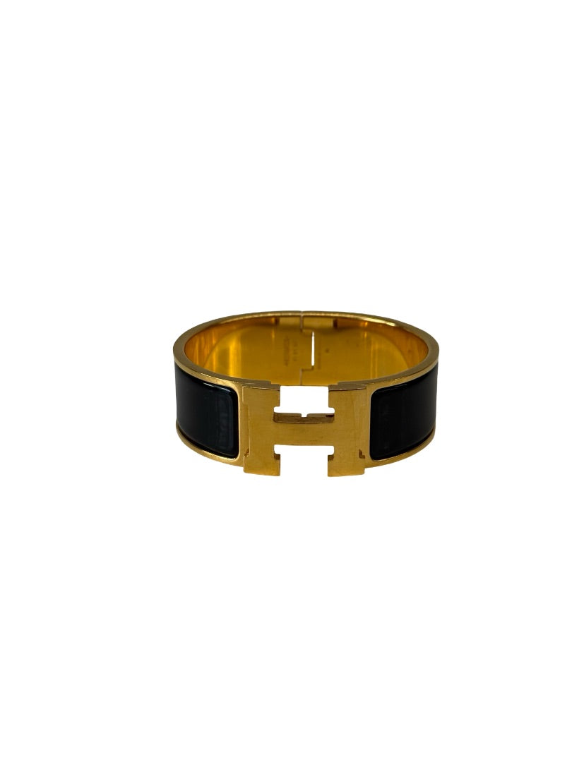 Hermes Black / Gold Clic Clac H Bracelet.