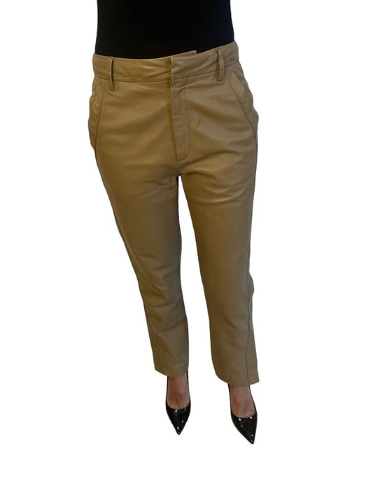 Scanlan Theodore Tan Buttoned Ankle Leather Pants. Size: 8