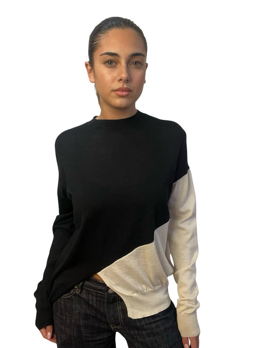 Celine Black / Cream Two Tone Knit Long Sleeve. Size: XS