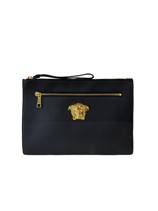 Versace Black/Gold Large Palazzo Medusa Clutch.