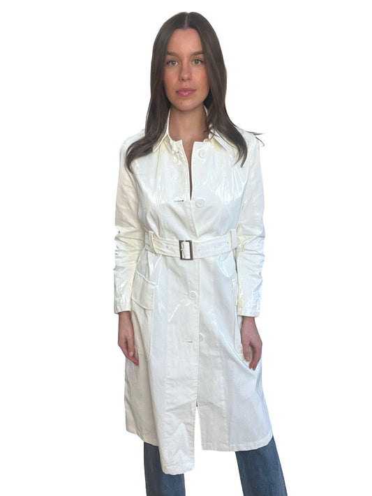 Scanlan Theodore Off White Glossy Trench Coat. Size: 6
