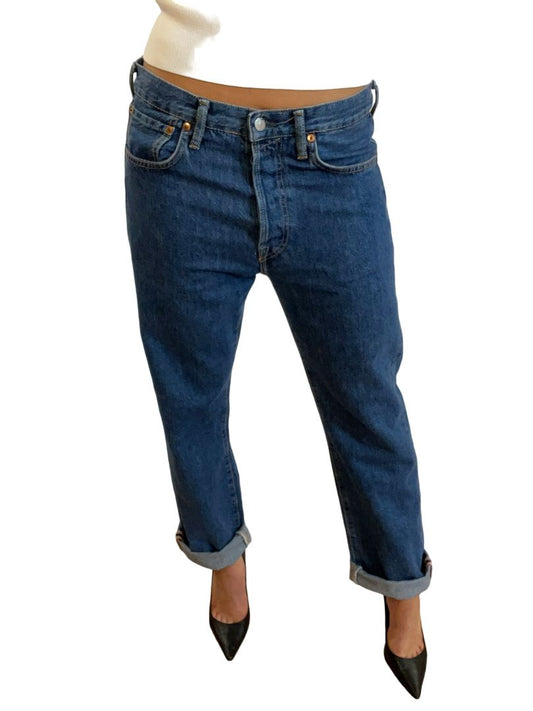 Acne Studios Blue Button Up Straight Leg Jeans. Size: 33