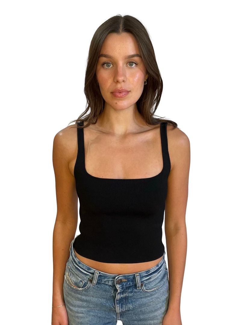 Scanlan Theodore Black Crepe Knit Square Camisole. Size: S