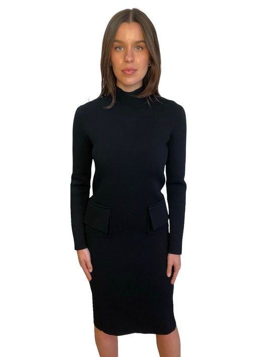 Scanlan Theodore Black Long Sleeve Crepe Knit Pocket Dress. Size: S