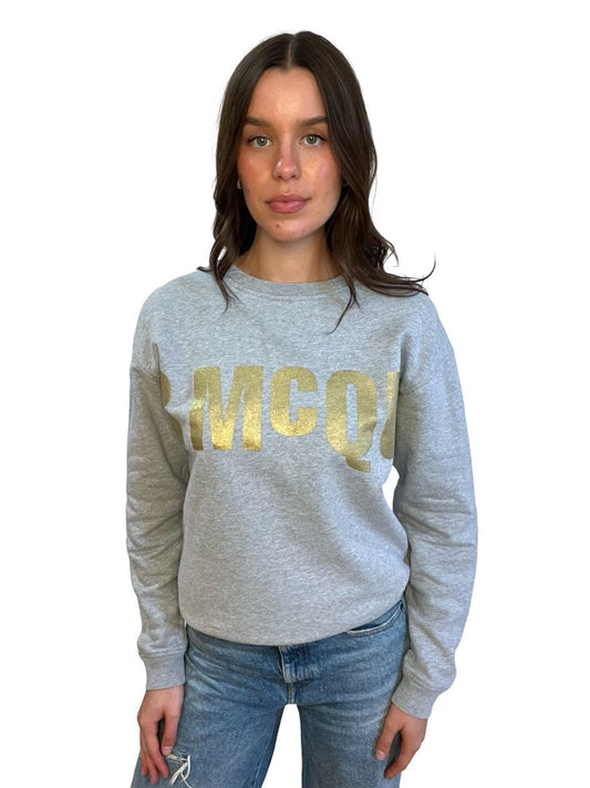 Alexander McQueen Grey Crewneck w/ Metallic Gold Font. Size: S