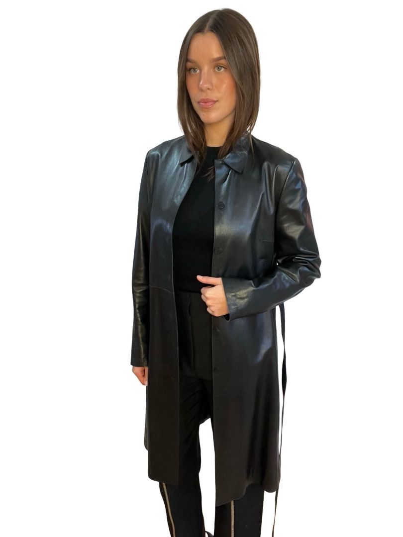 Bisonte Black Long Leather Coat. Size: M
