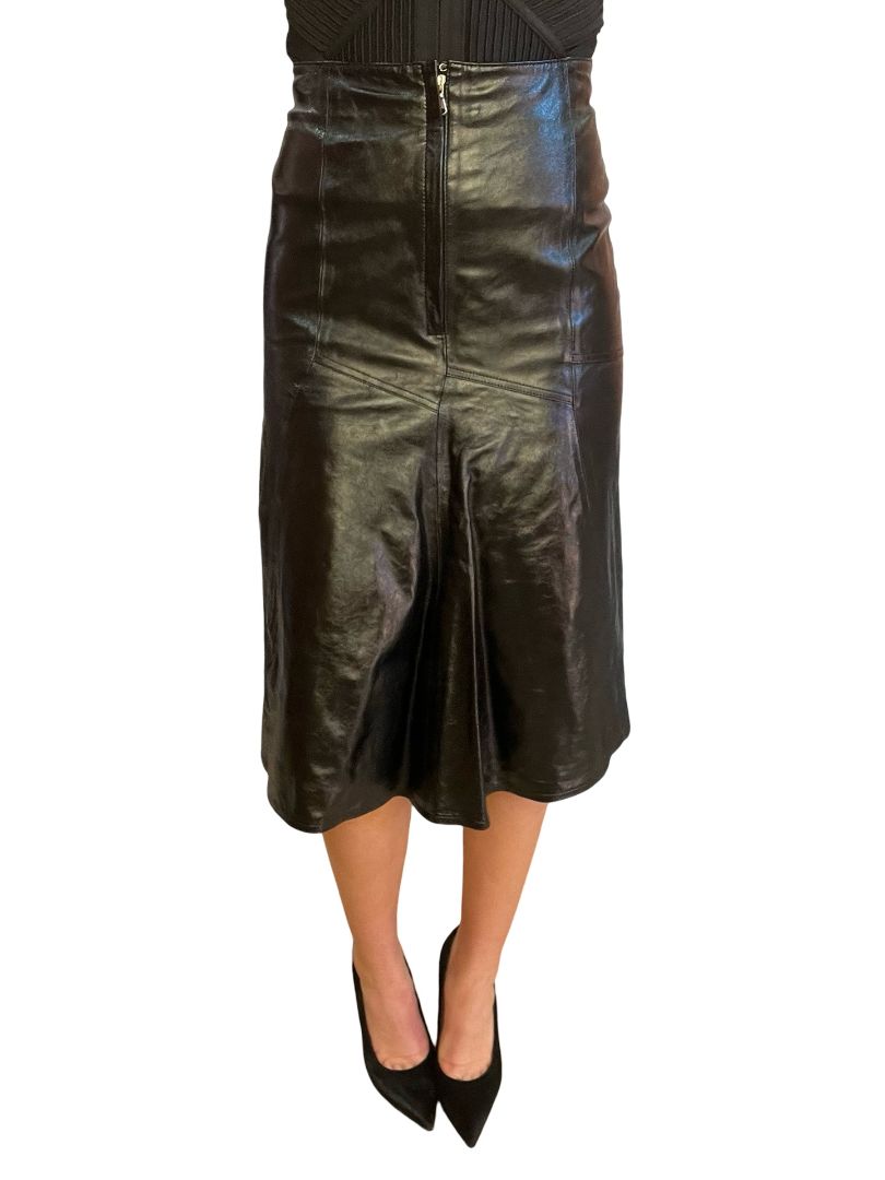 Scanlan Theodore Black Leather Midi Skirt. Size: 6