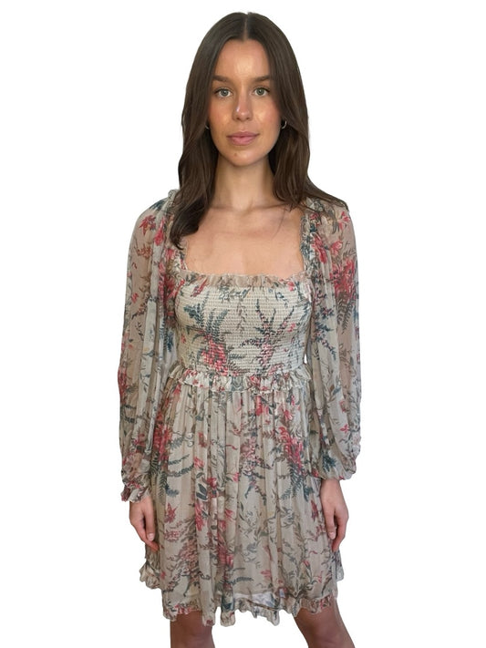 Zimmermann Neutral / Multi-Colour Bayou Flare Silk Mini Dress. Size: 0/1