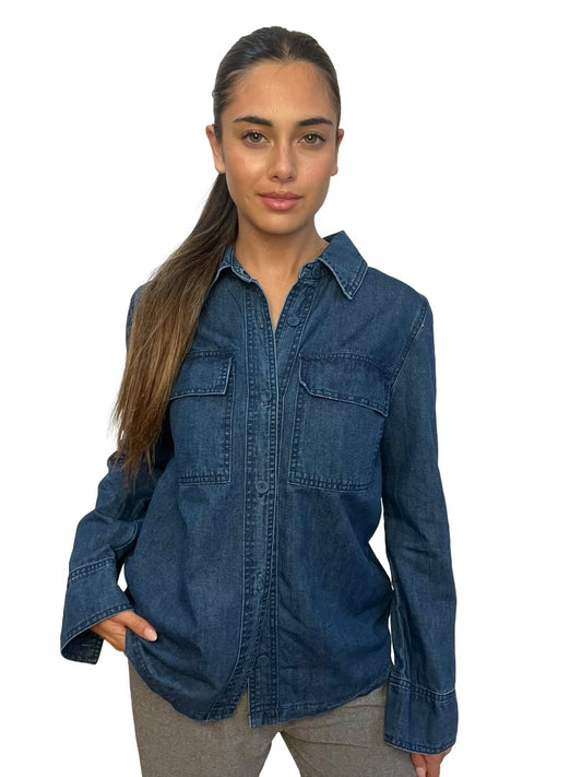 Skin & Threads Blue Cotton Linen Denim Shirt. Size: 1