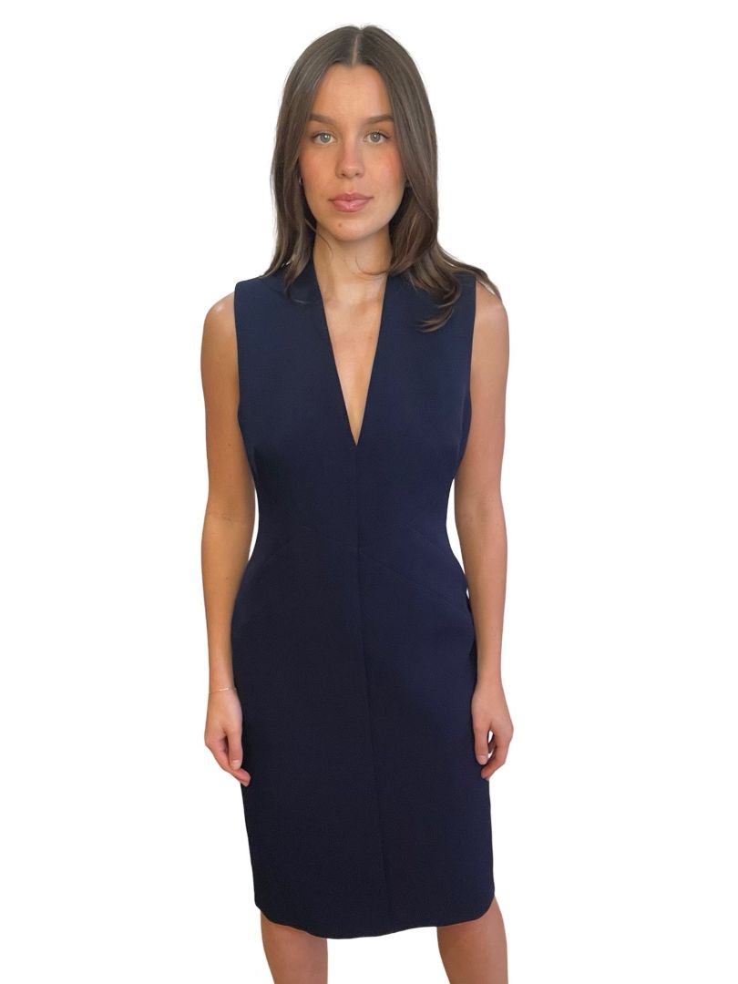 Rebecca Vallance Navy V-Neck Sleeveless Dress. Size: 12