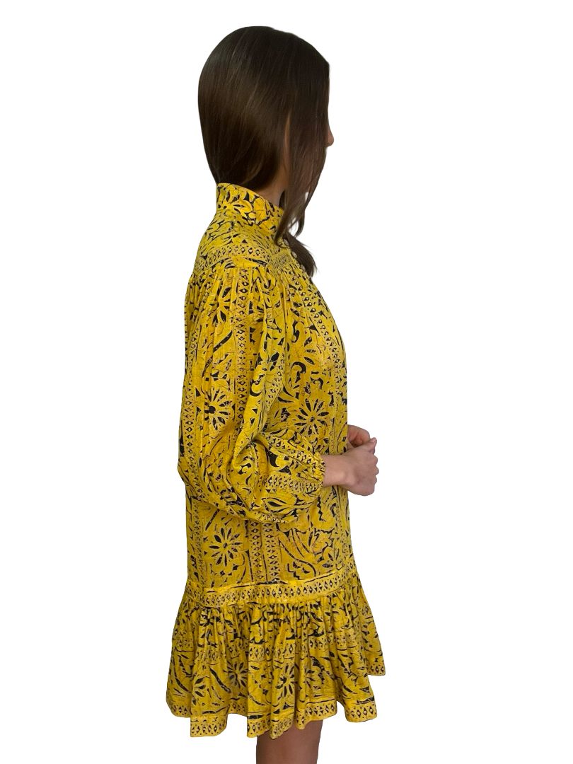 Zimmermann Yellow / Black Lulu Drop Waist Mini Dress. Size: 0