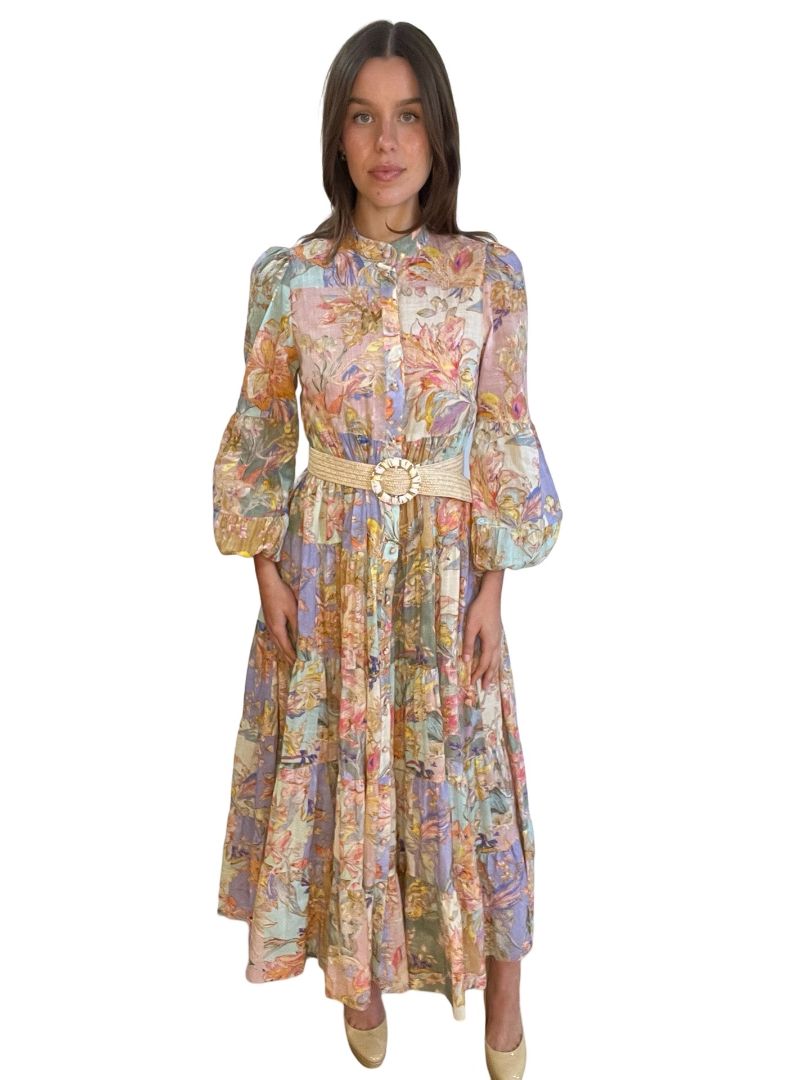 Zimmermann Multi Long Sleeve Button Down Maxi Dress. Size: 1