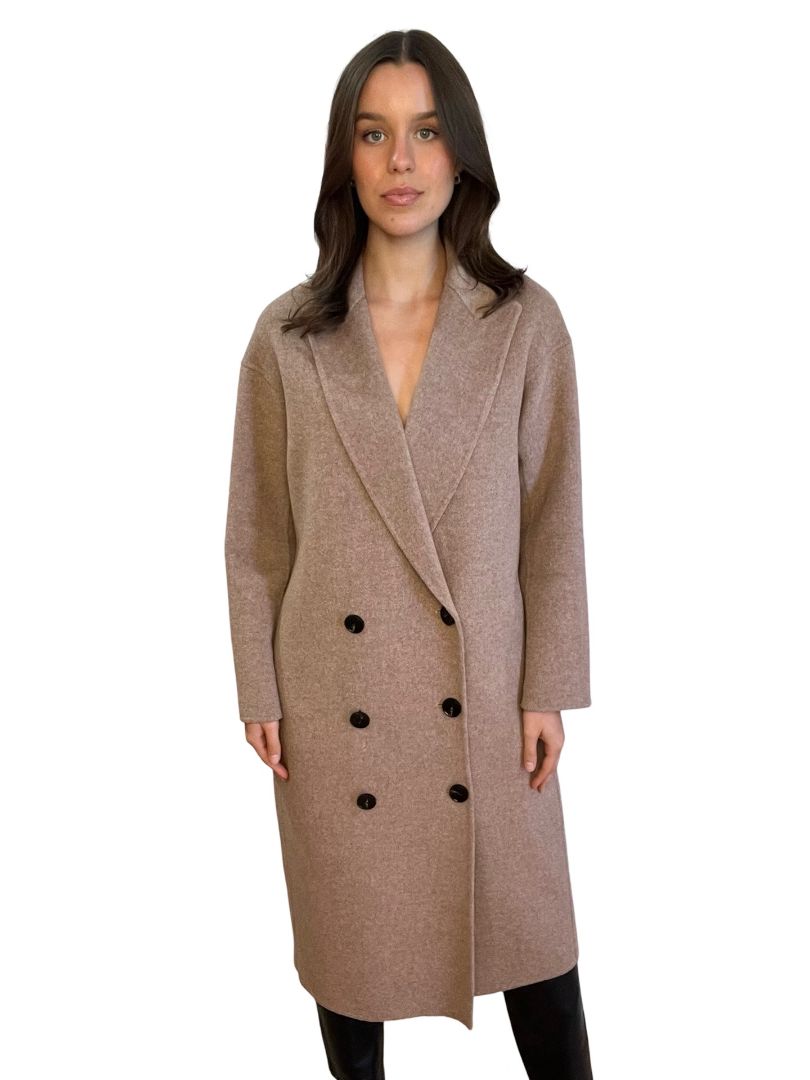 Husk Beige Wool Coat. Size: S