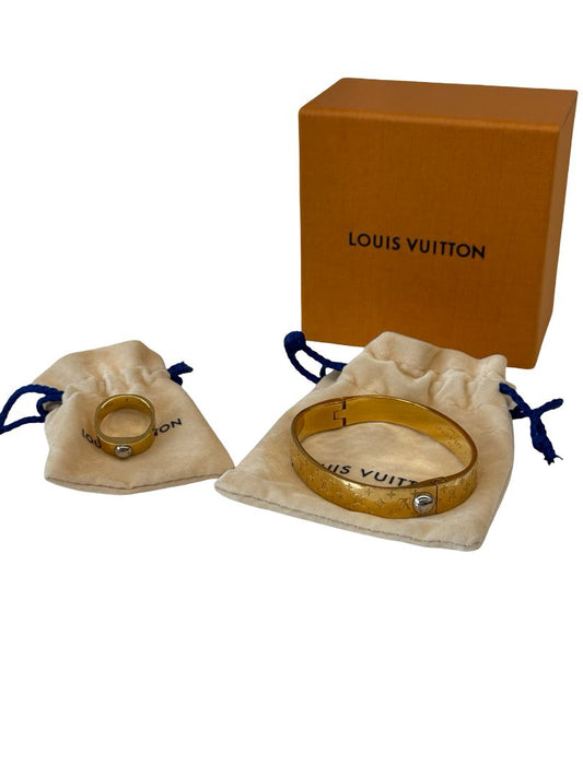Louis Vuitton Gold Nanogram Ring / Bracelet Set.