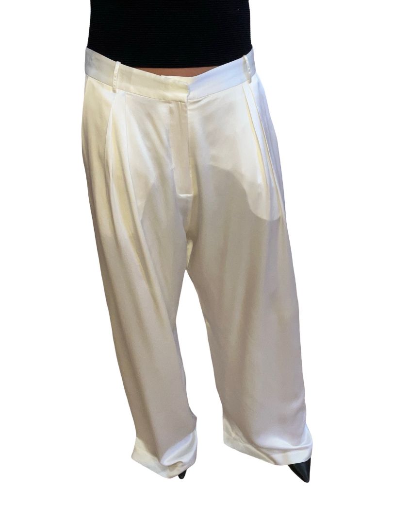 Michael Lo Sordo Cream 'Relaxed Silk Boy Pants'. Size: 14