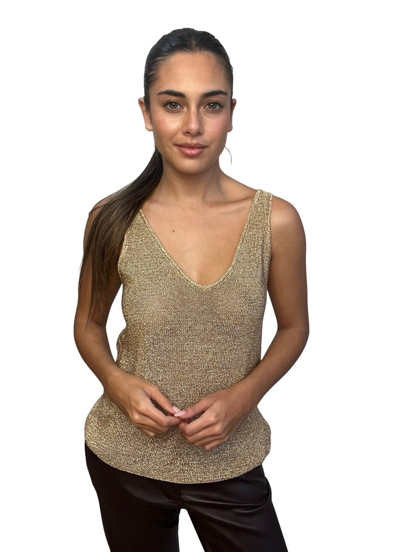 Sass & Bide Gold Metallic Knit Singlet. Size: XXS
