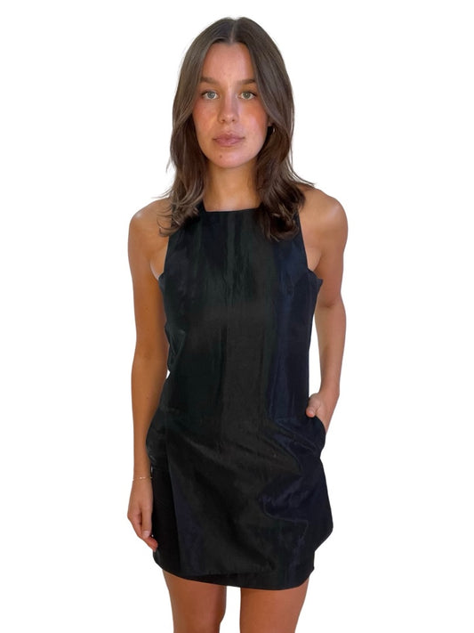Calvin Klein Black Metallic Nylon Zip Dress. Size: 0