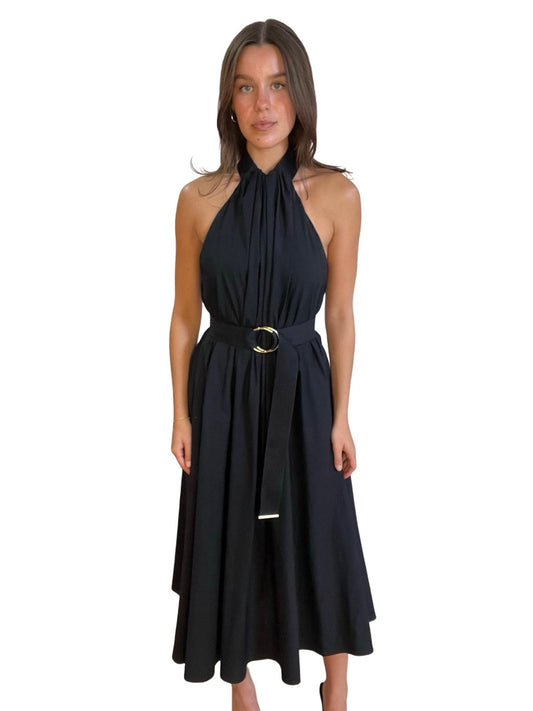 Scanlan Theodore Black Halter Neck Maxi w Ring Belt. Size: 8