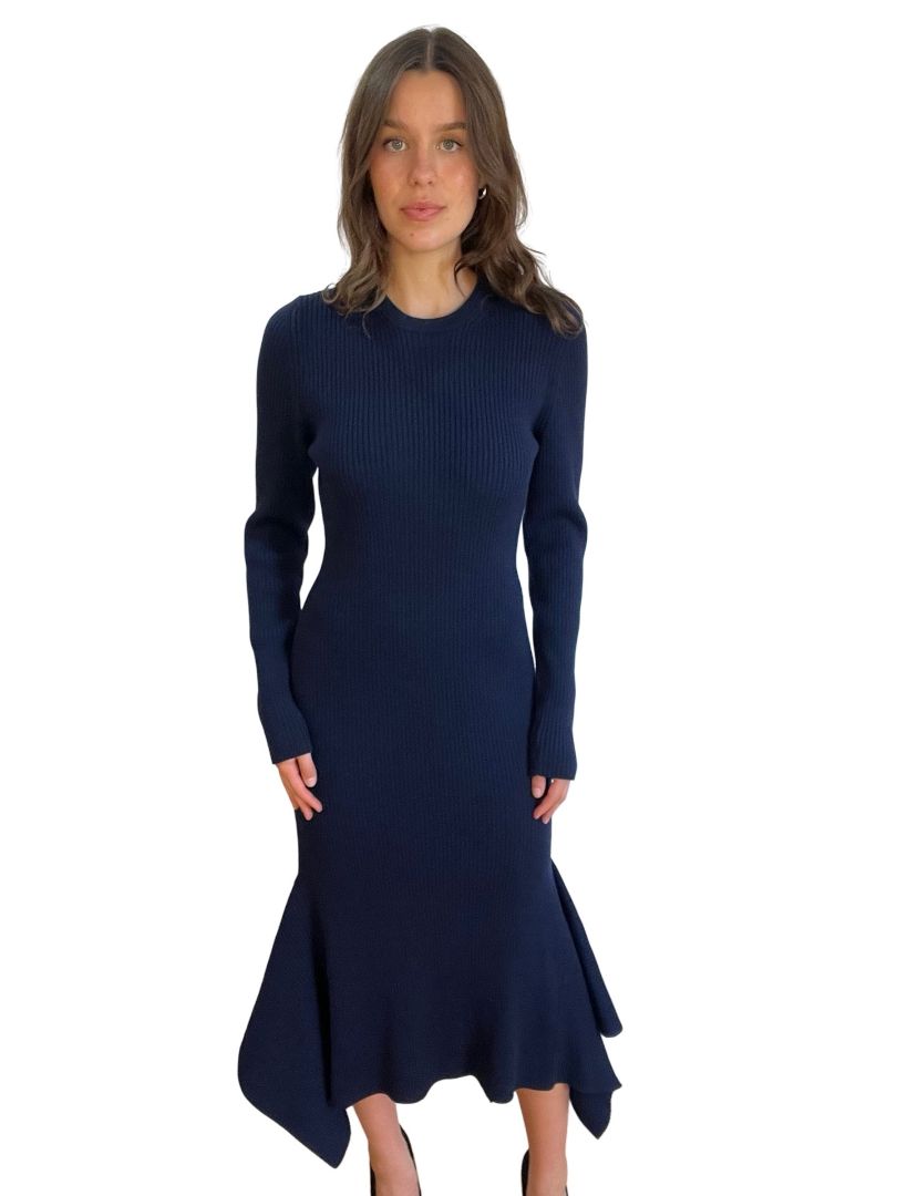 Victoria Beckham Navy Long Sleeve Wool Dress. Size: 4