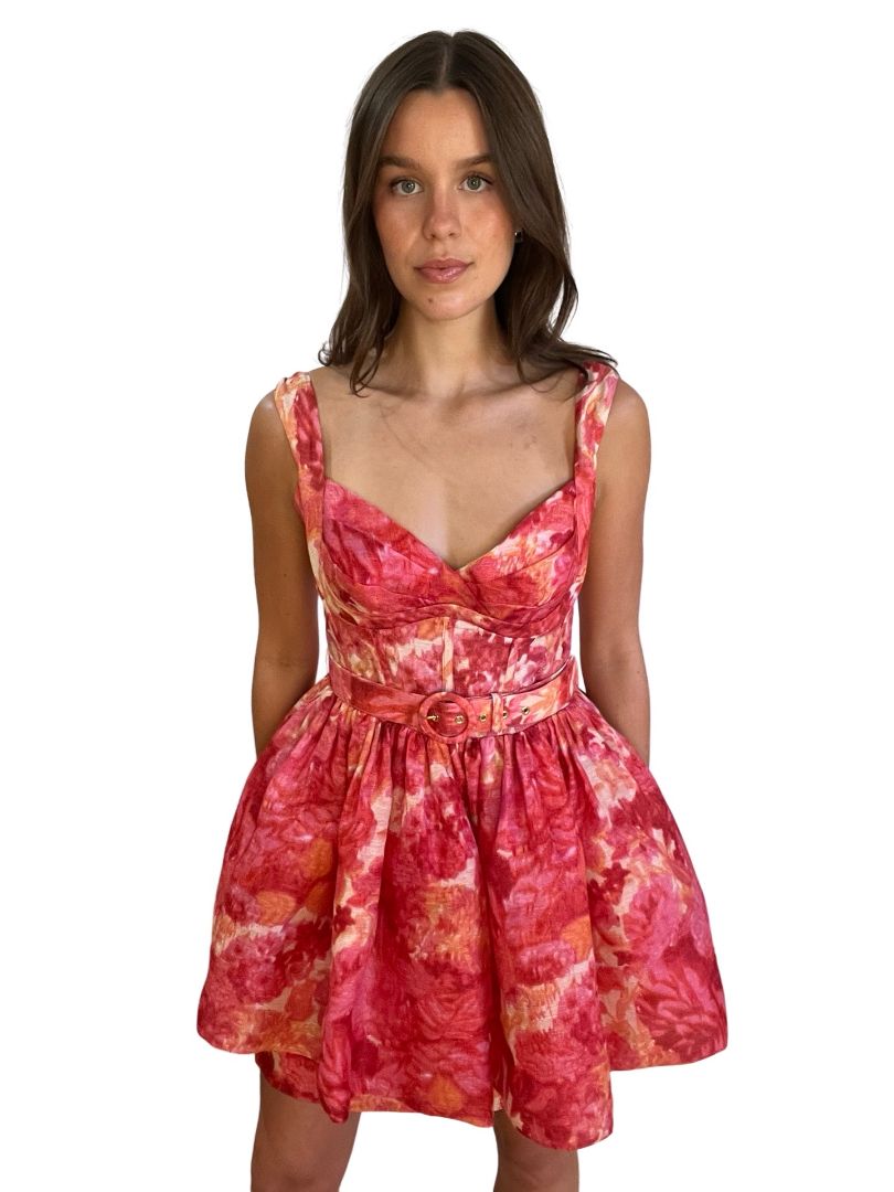 Zimmermann Pink Floral 'Hide Tide' Mini Dress. Size: 2