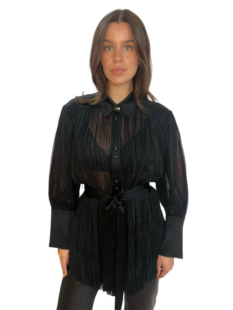 Aje Black Aerial Oversized Pleated Shirt. Size: 10