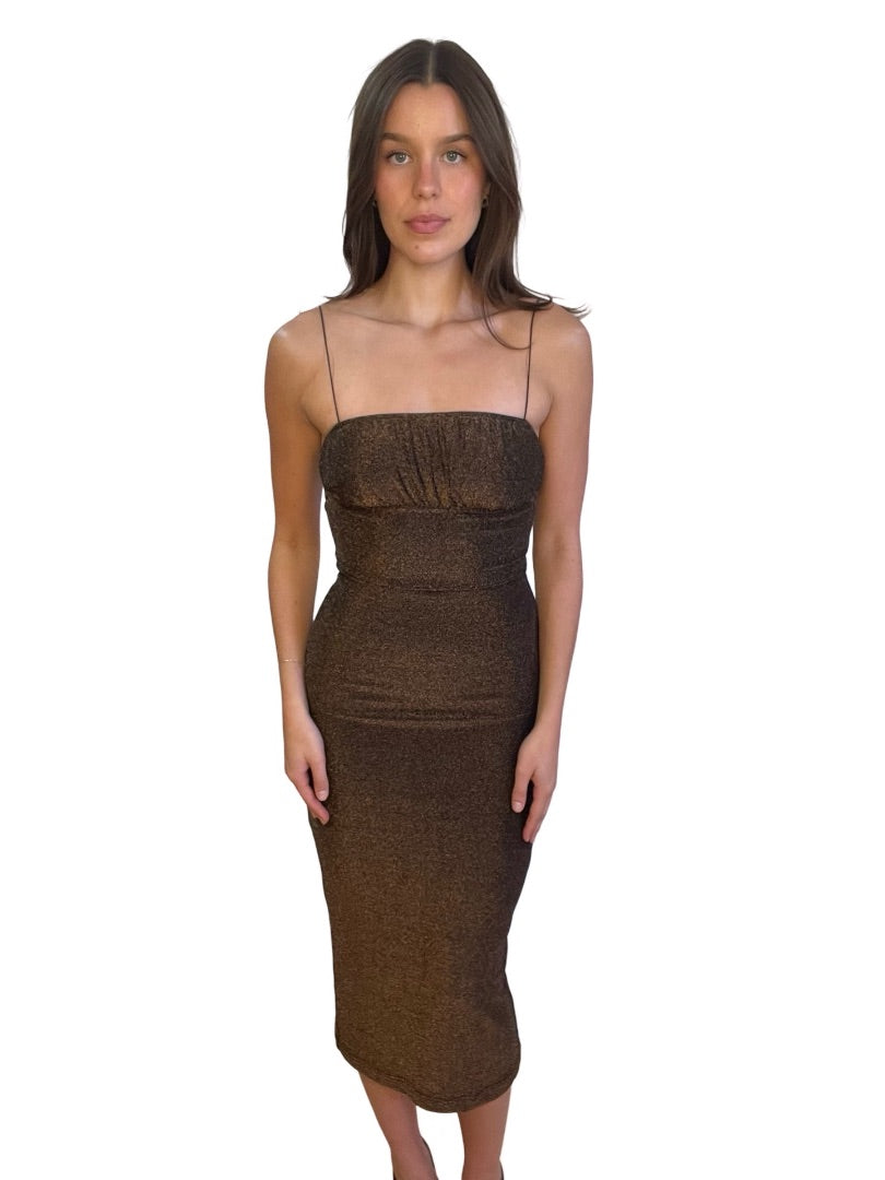 Hansel & Gretel Brown Glitter Slip Dress. Size: XS